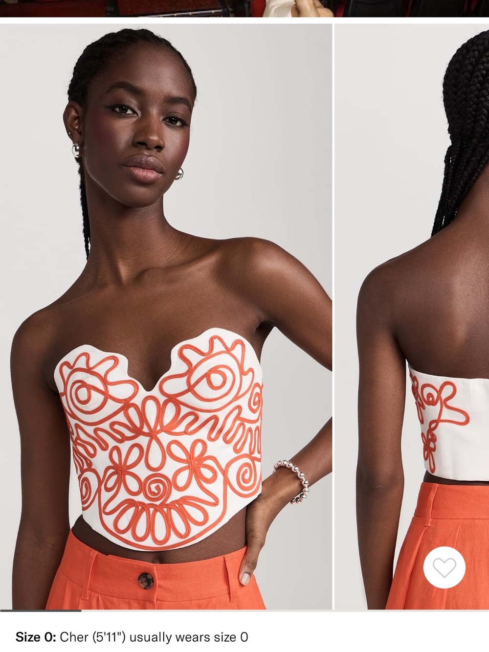Mara Hoffman | Lena Top | Strapless White Corset Top with Orange Embroidery